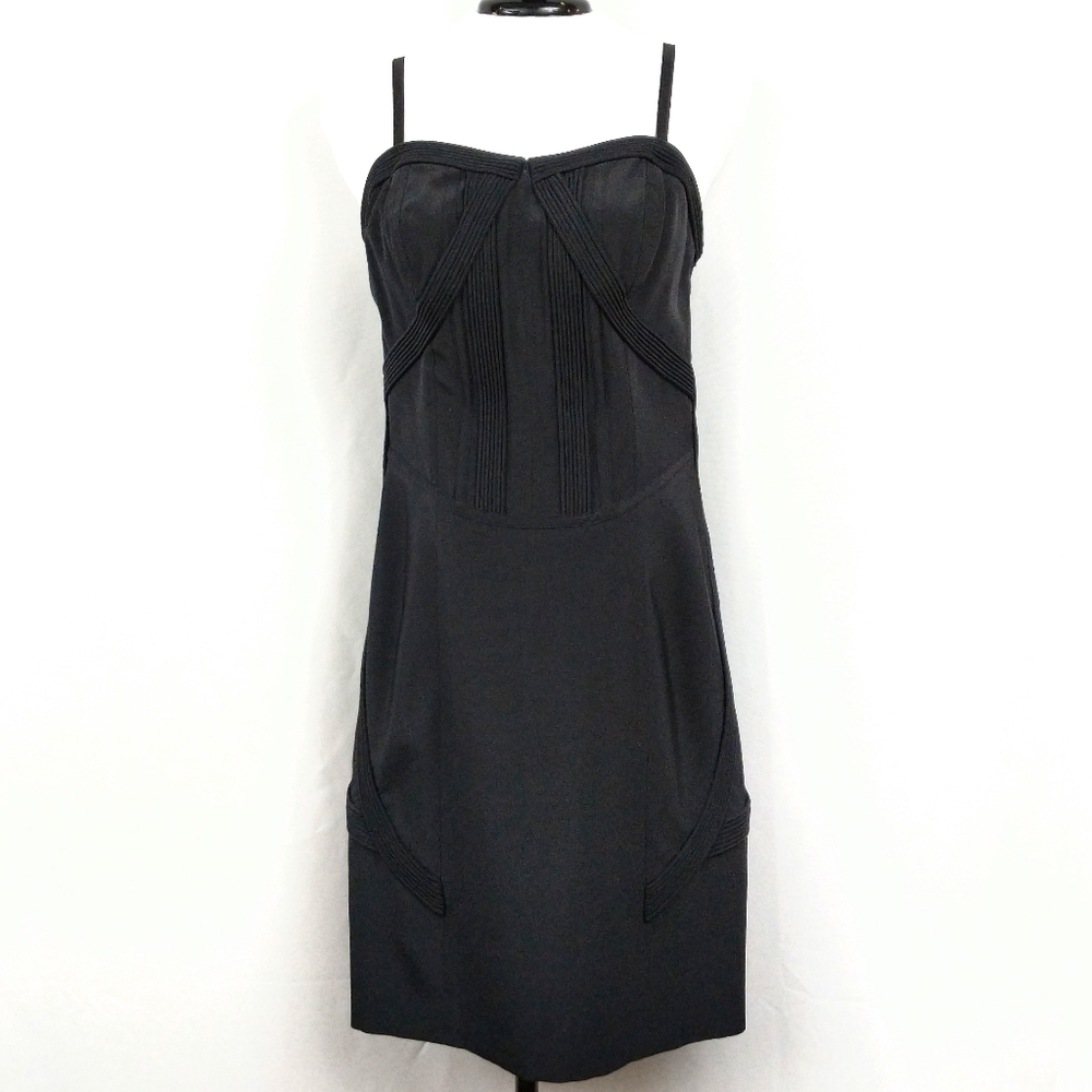 Leith Silk Dress Bodycon Convertible Straps Strapless Pintuck Pleats Black Small